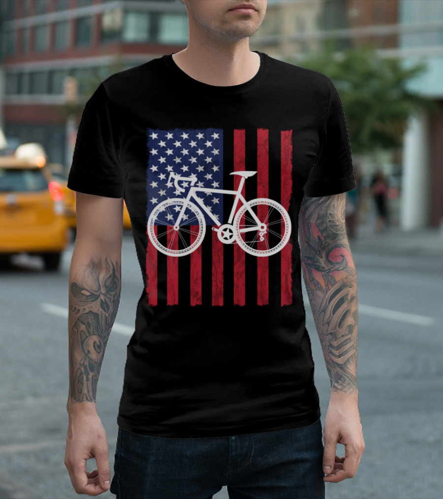 USA Flag Bicycle T-Shirt