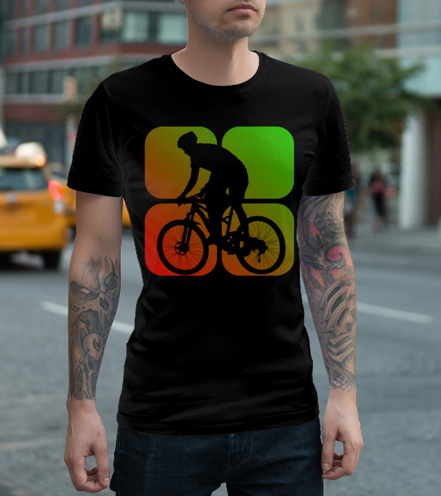 Cyclist Mountainbiker Silhouette On Gradient Quadrant Background T-Shirt