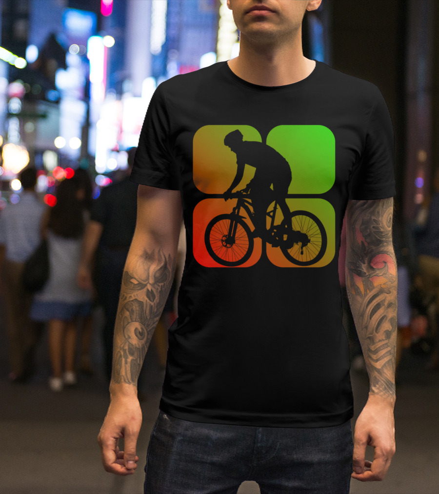 Cyclist Mountainbiker Silhouette On Gradient Quadrant Background T-Shirt