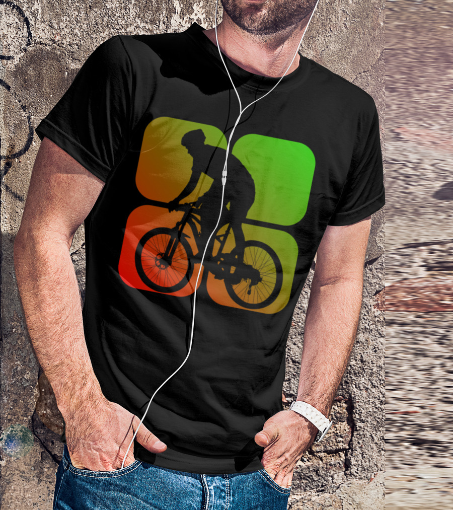 Cyclist Mountainbiker Silhouette On Gradient Quadrant Background T-Shirt