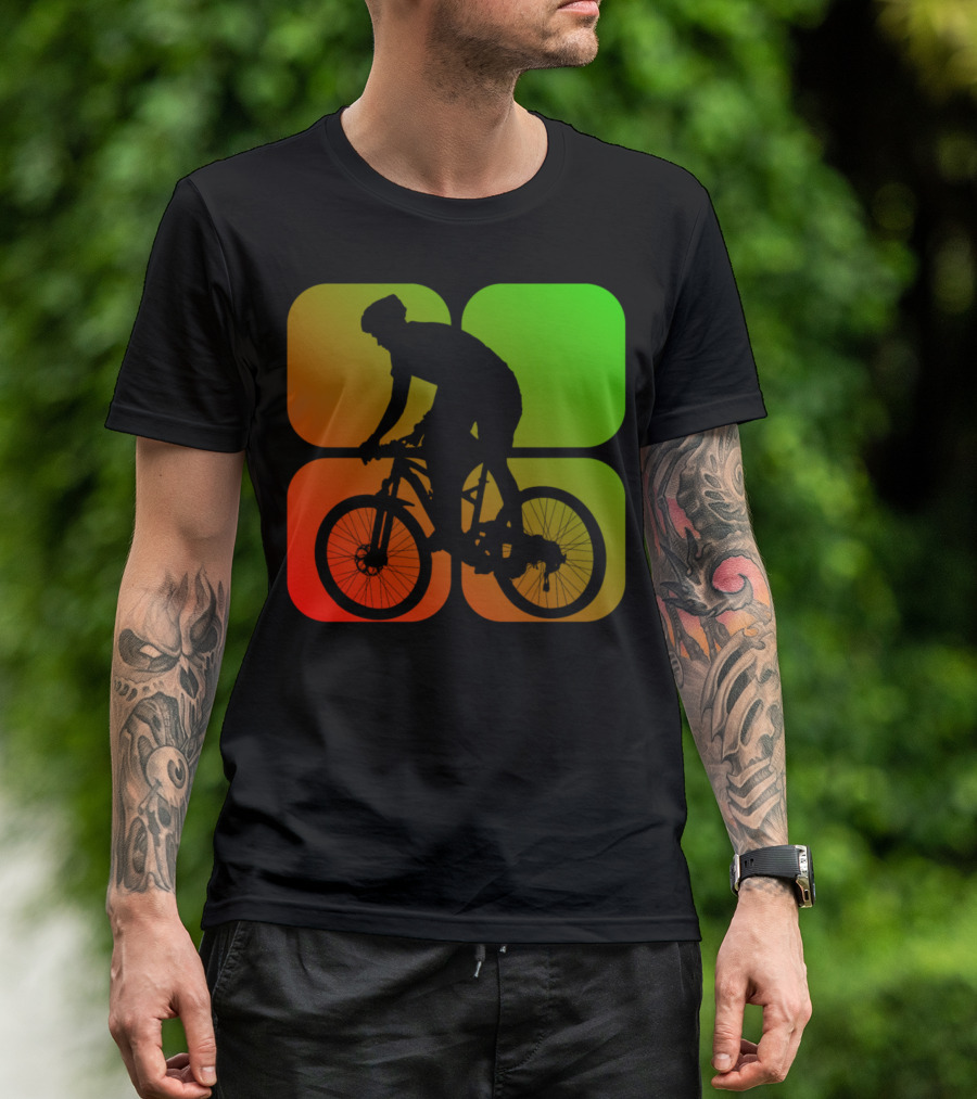 Cyclist Mountainbiker Silhouette On Gradient Quadrant Background T-Shirt