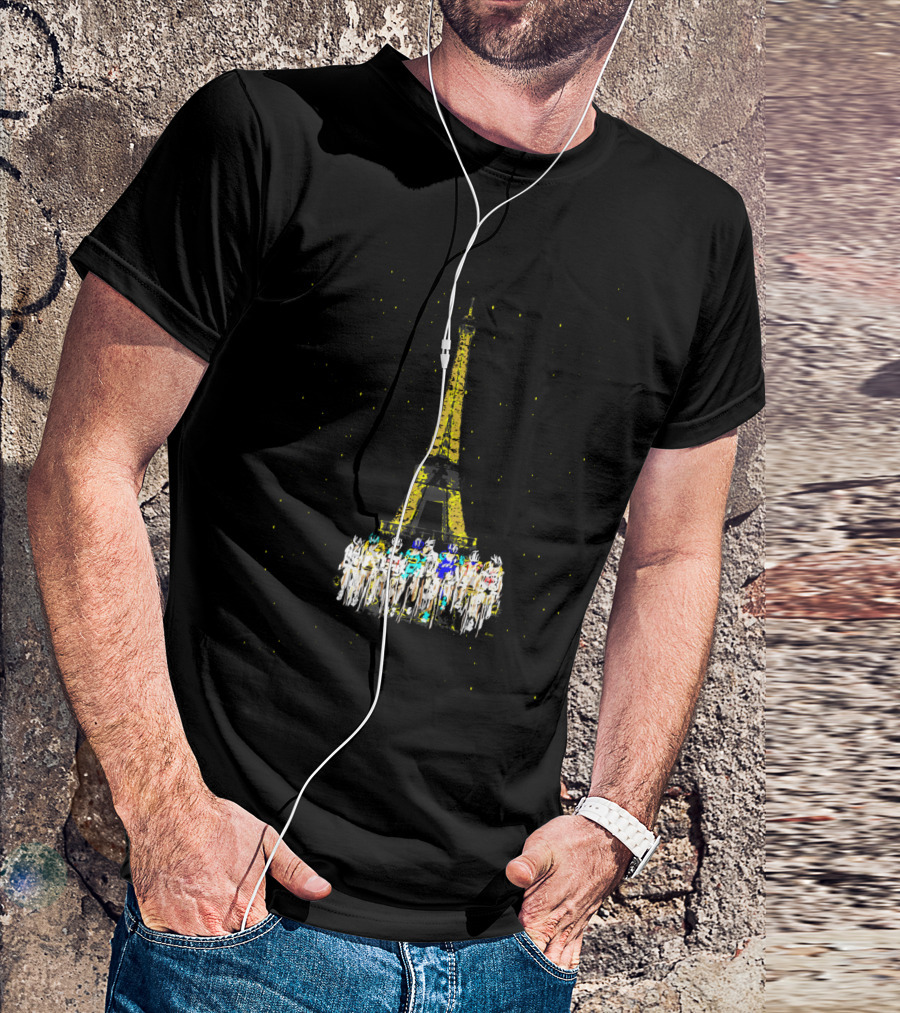 Eiffel Tower Paris Cyclists Night Scene T-Shirt