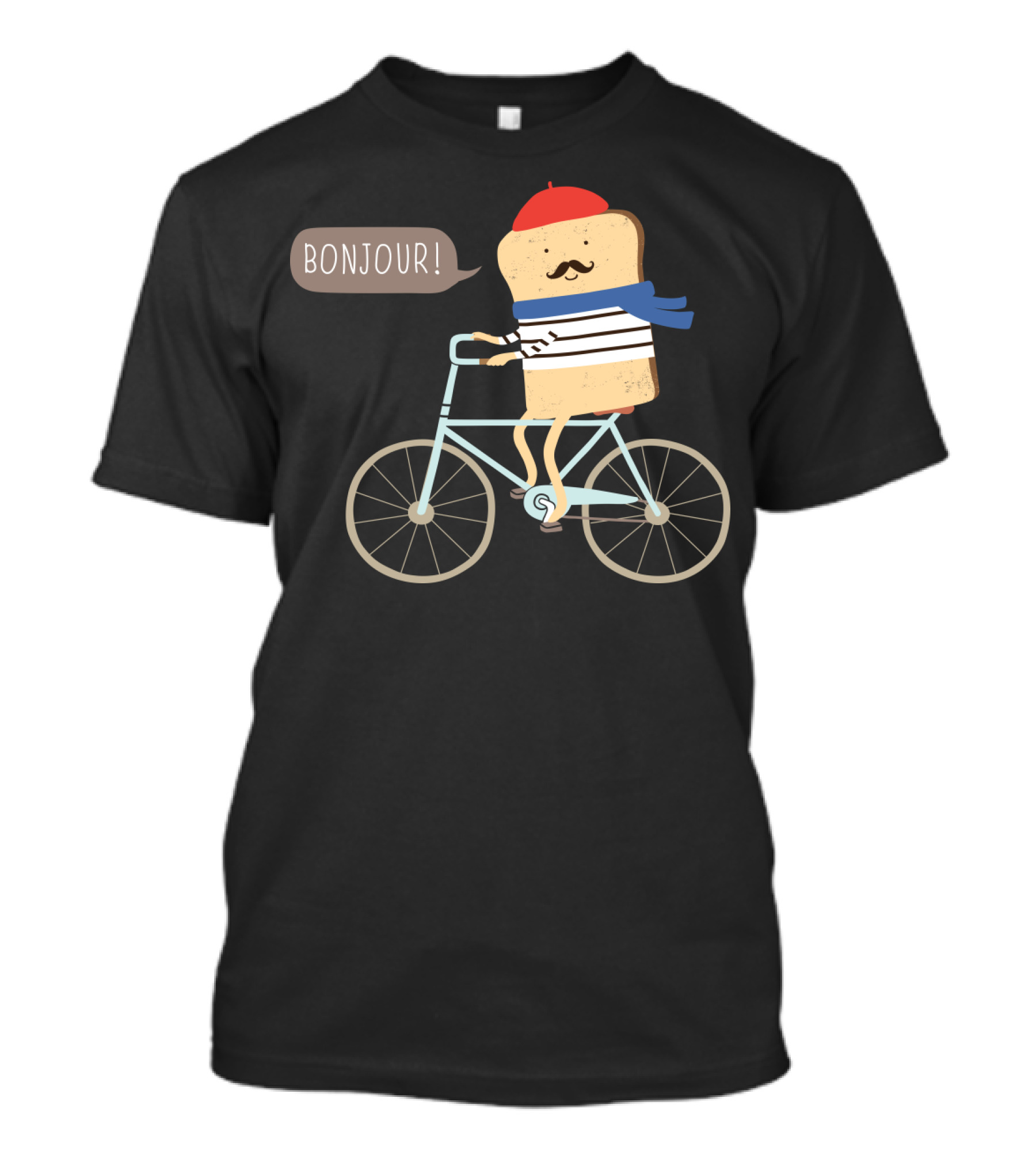 BONJOUR French Toast On Bicycle With Beret And Mustache T-Shirt
