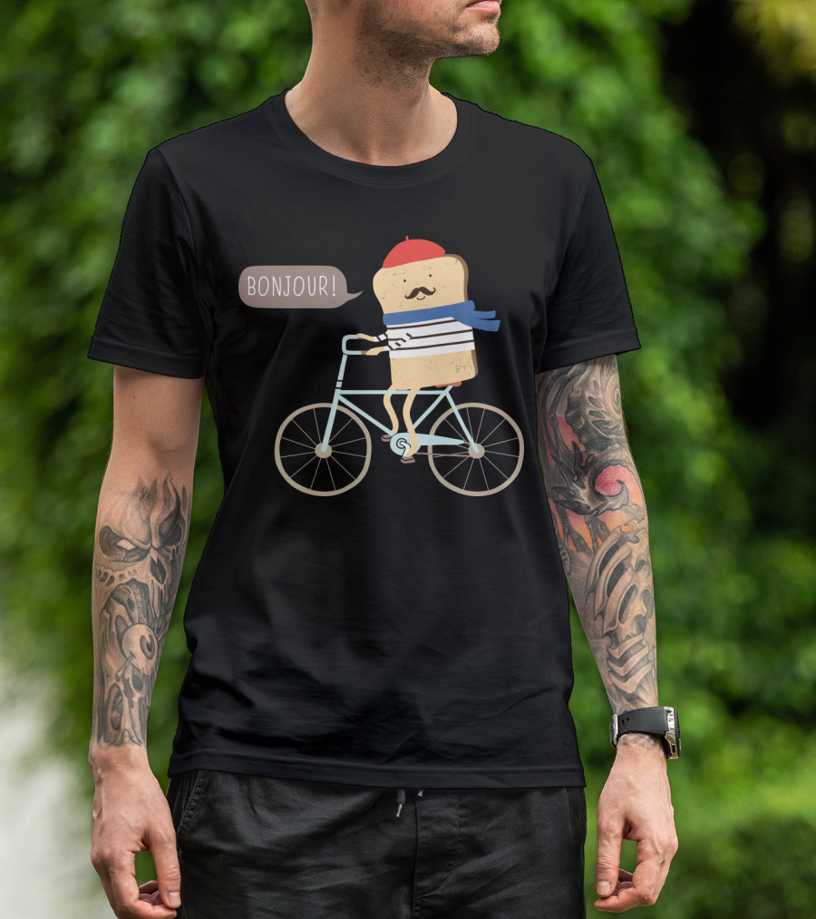 BONJOUR French Toast On Bicycle With Beret And Mustache T-Shirt