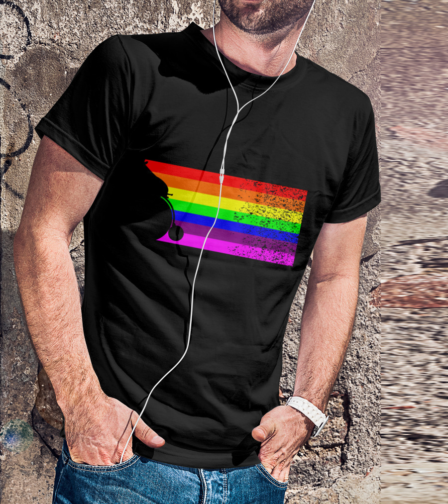 Giraffe Riding A Bike With Retro Rainbow Stripes T-Shirt
