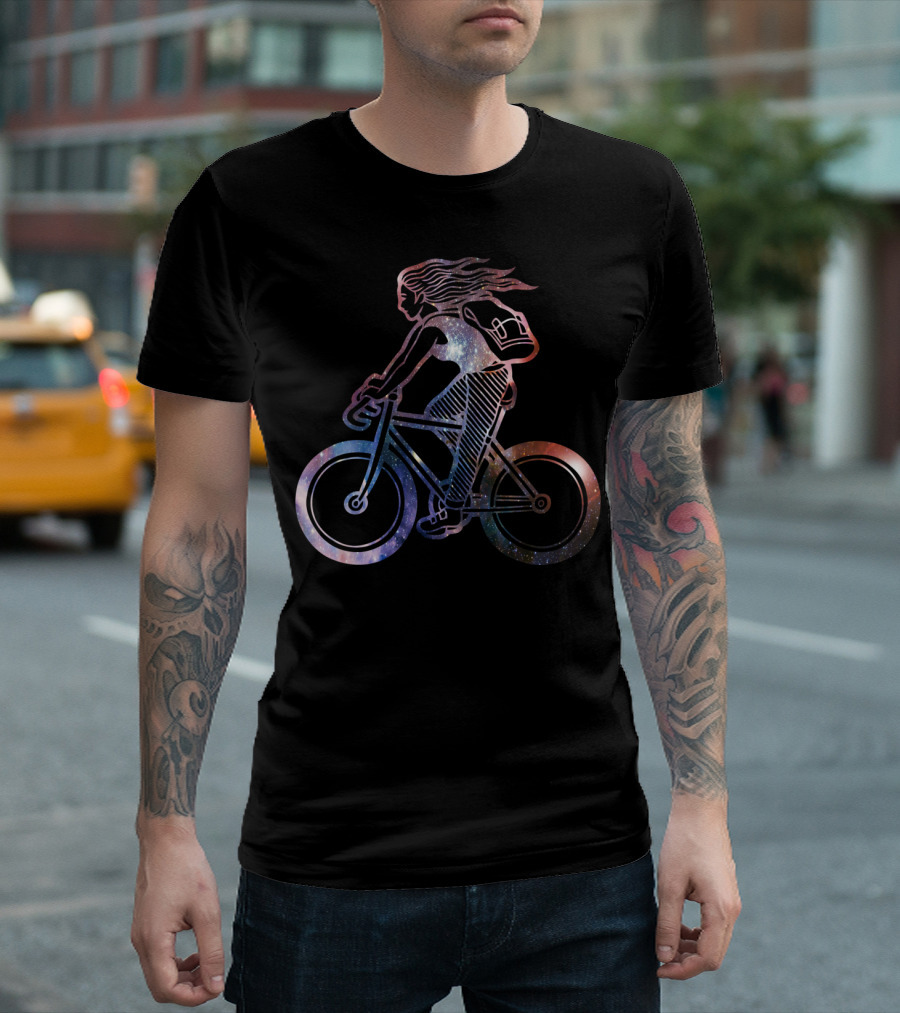 Girl Cycling Galaxy Cosmic Adventure T-Shirt