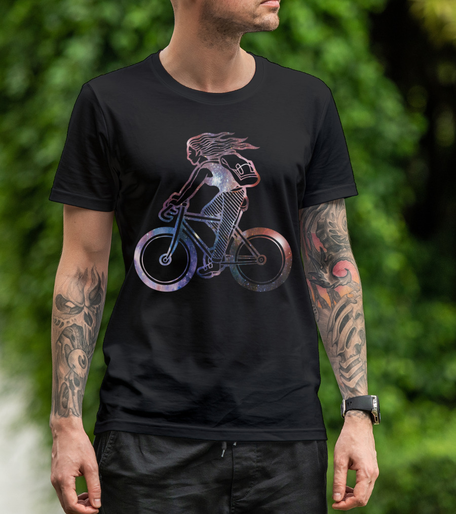 Girl Cycling Galaxy Cosmic Adventure T-Shirt