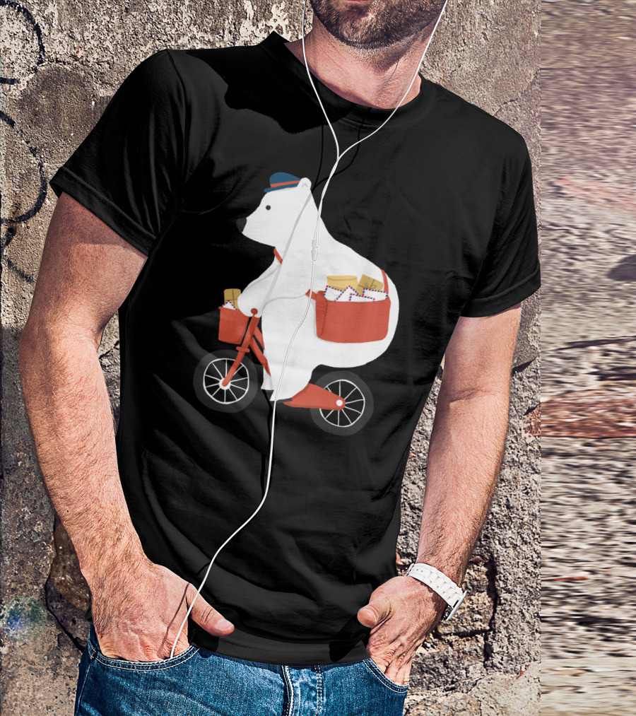 Hey Mr Postman Polar Bear Bicycle Mail Delivery T-Shirt