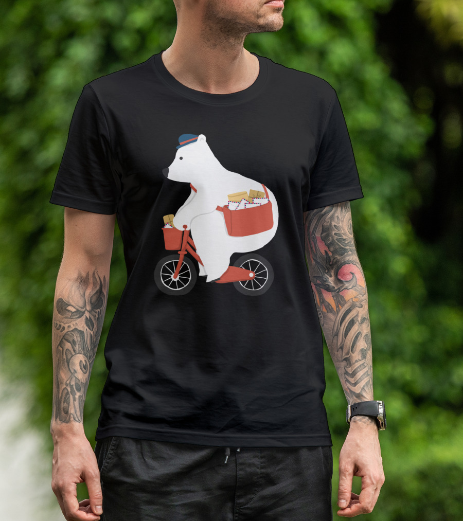 Hey Mr Postman Polar Bear Bicycle Mail Delivery T-Shirt