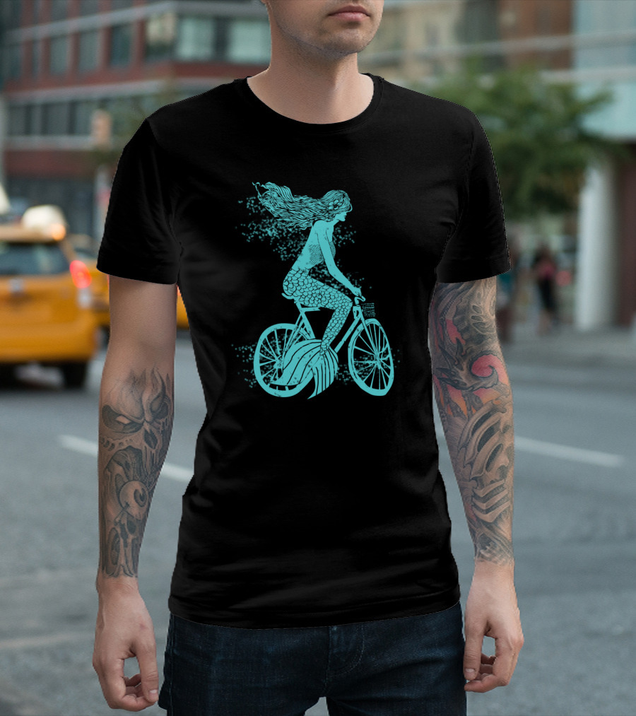 Mermaid on a Bike Ocean Ride Aqua Vision T-Shirt