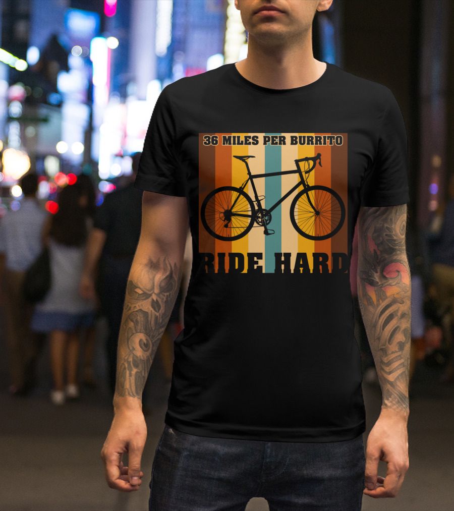 36 Miles Per Burrito Ride Hard Striped Bicycle T-Shirt
