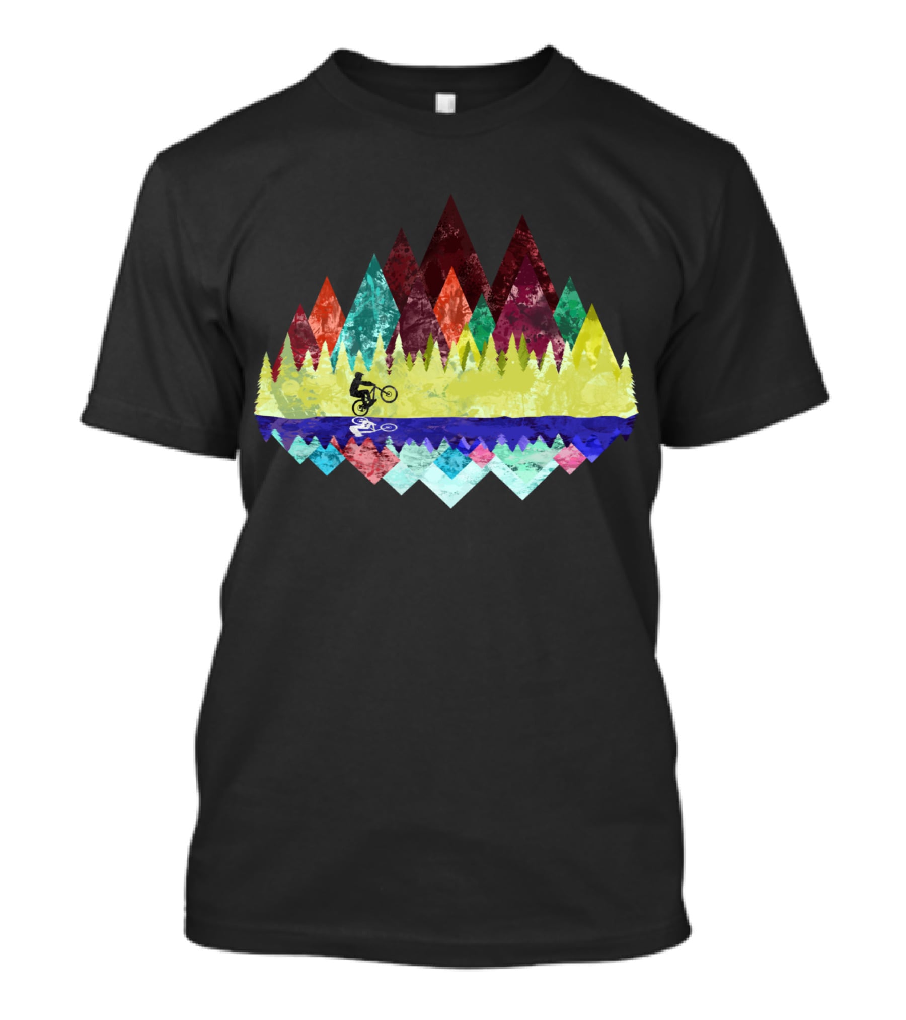 MTB Aqua Trails Mountain Biking Through Colorful Forest Reflections T-Shirt