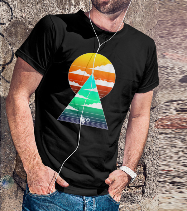 Sunset Mountain Biking Adventure In Geometric T-Shirt