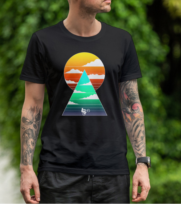 Sunset Mountain Biking Adventure In Geometric T-Shirt