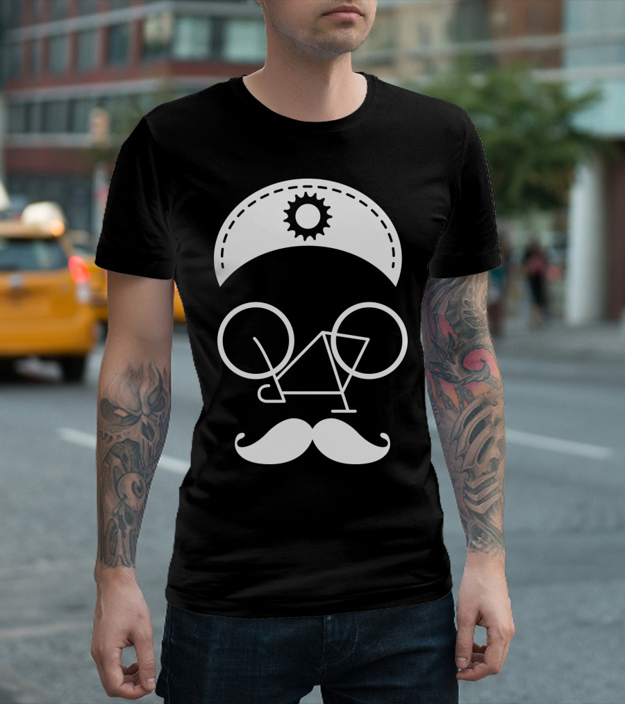 Bicycle Mustache Face Helmet Gear T-Shirt