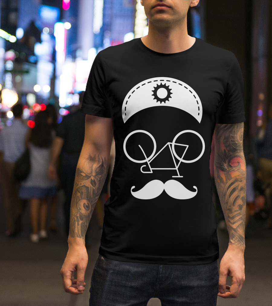 Bicycle Mustache Face Helmet Gear T-Shirt