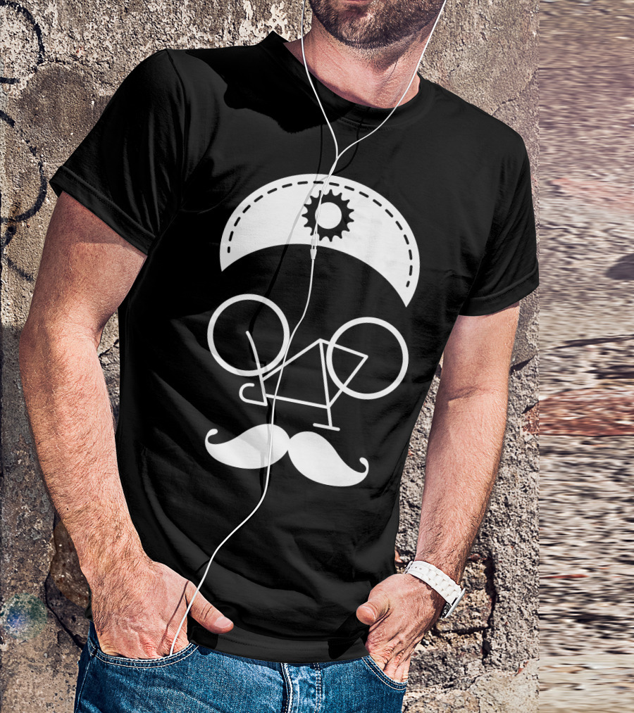 Bicycle Mustache Face Helmet Gear T-Shirt