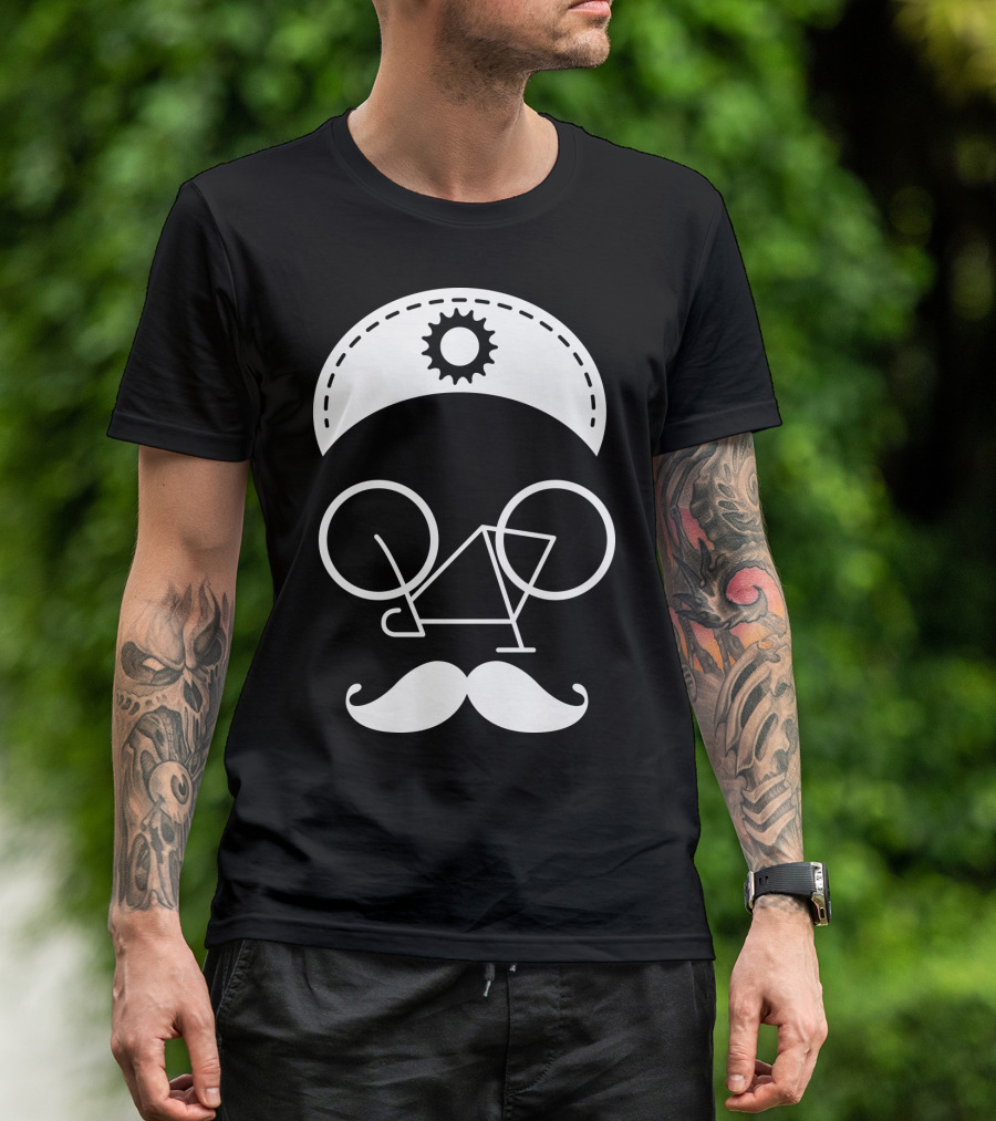 Bicycle Mustache Face Helmet Gear T-Shirt