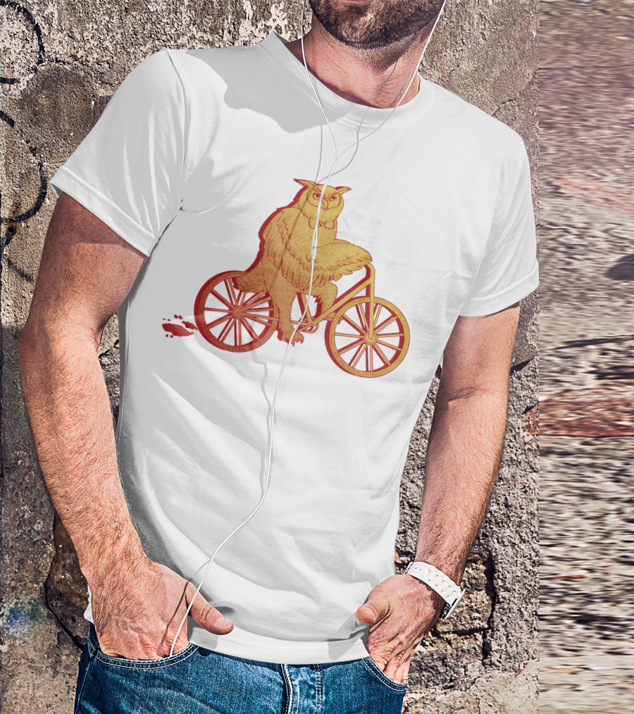 Owl Riding Bicycle With Orange Wheels T-Shirt