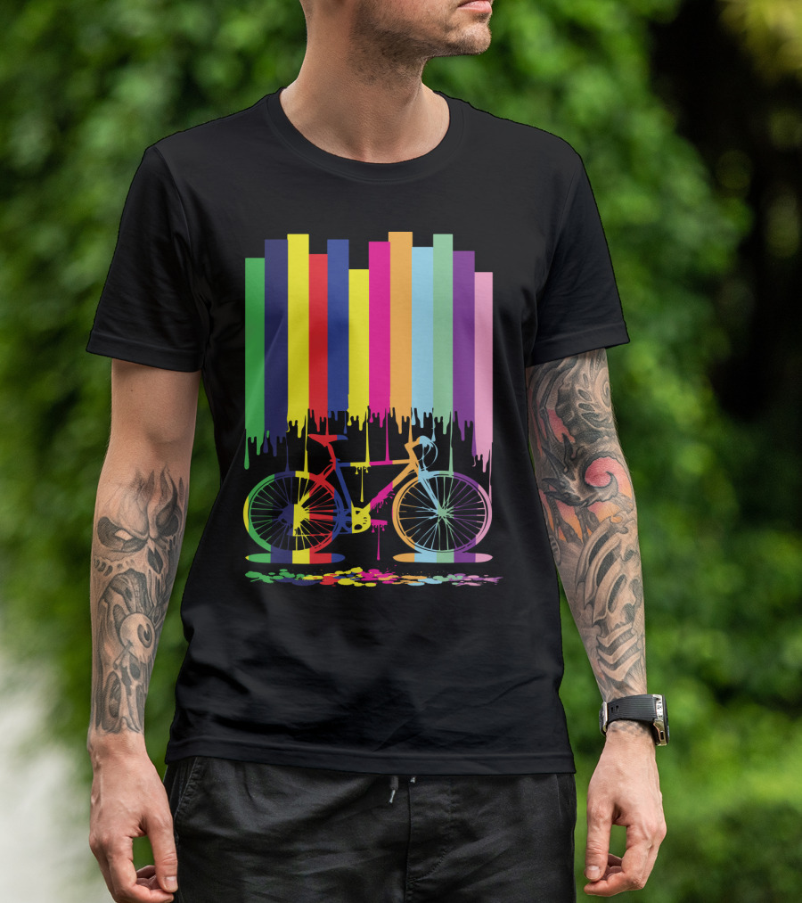 Rainbow Bicycle Dripping Paint Stripes T-Shirt