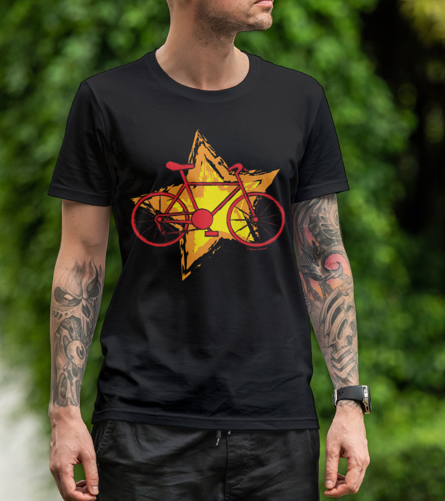 Red Bike On Yellow Star Background T-Shirt