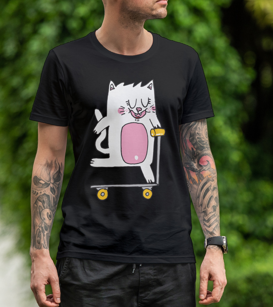 Riding The Scooter With Happy White Cat T-Shirt