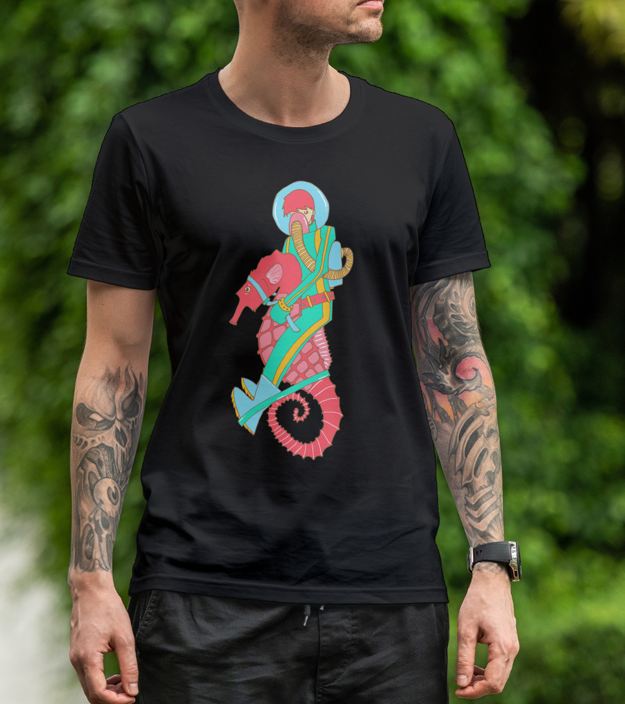 Riding The Seahorse Aqua Spacesuit Adventure T-Shirt