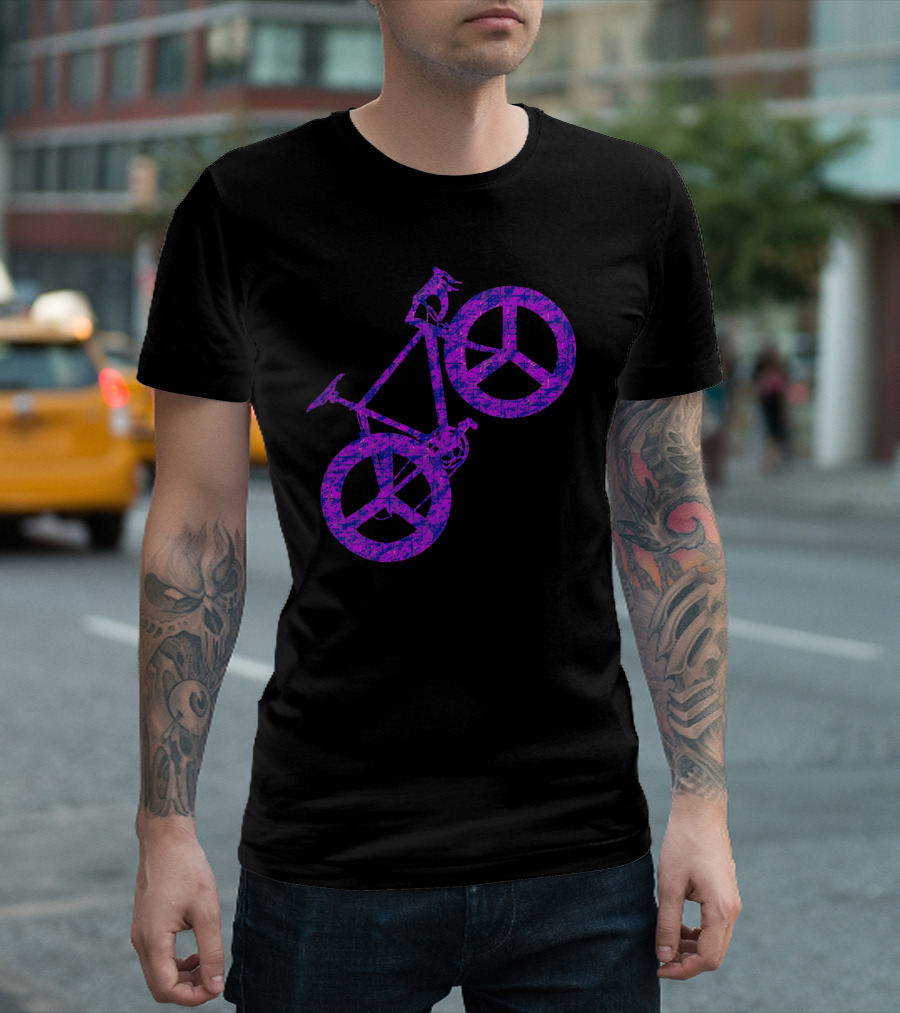 Purple Bicycle Peace Symbol Wheels T-Shirt