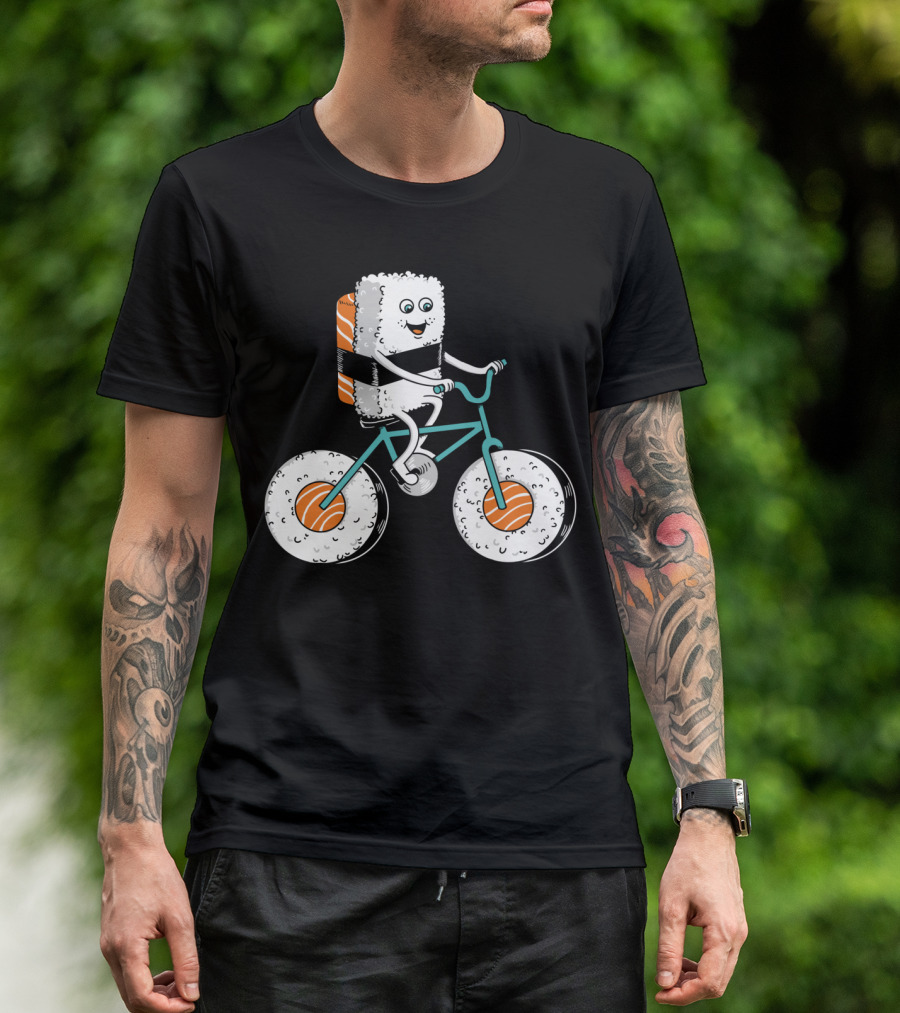 Sushi Roll On Bicycle With Sashimi Wheels T-Shirt