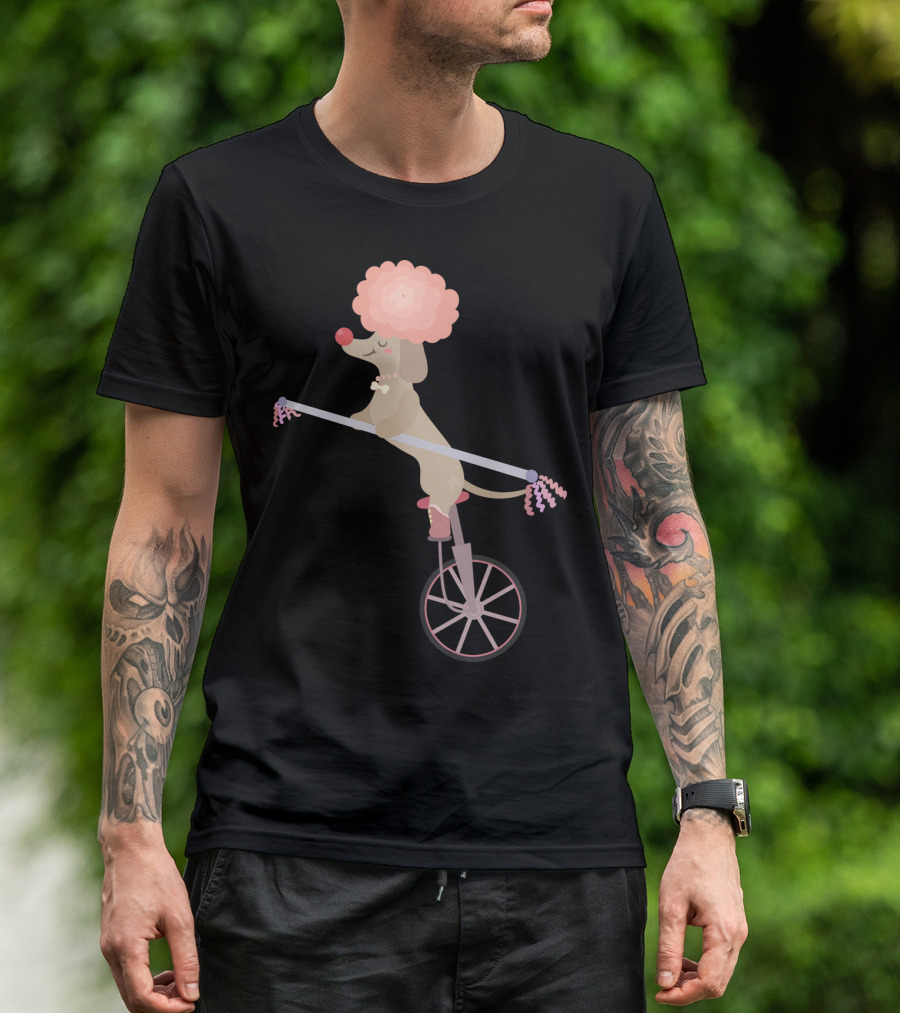 Unicycle Dog With Clown Wig And Red Nose Balancing On Wheel T-Shirt