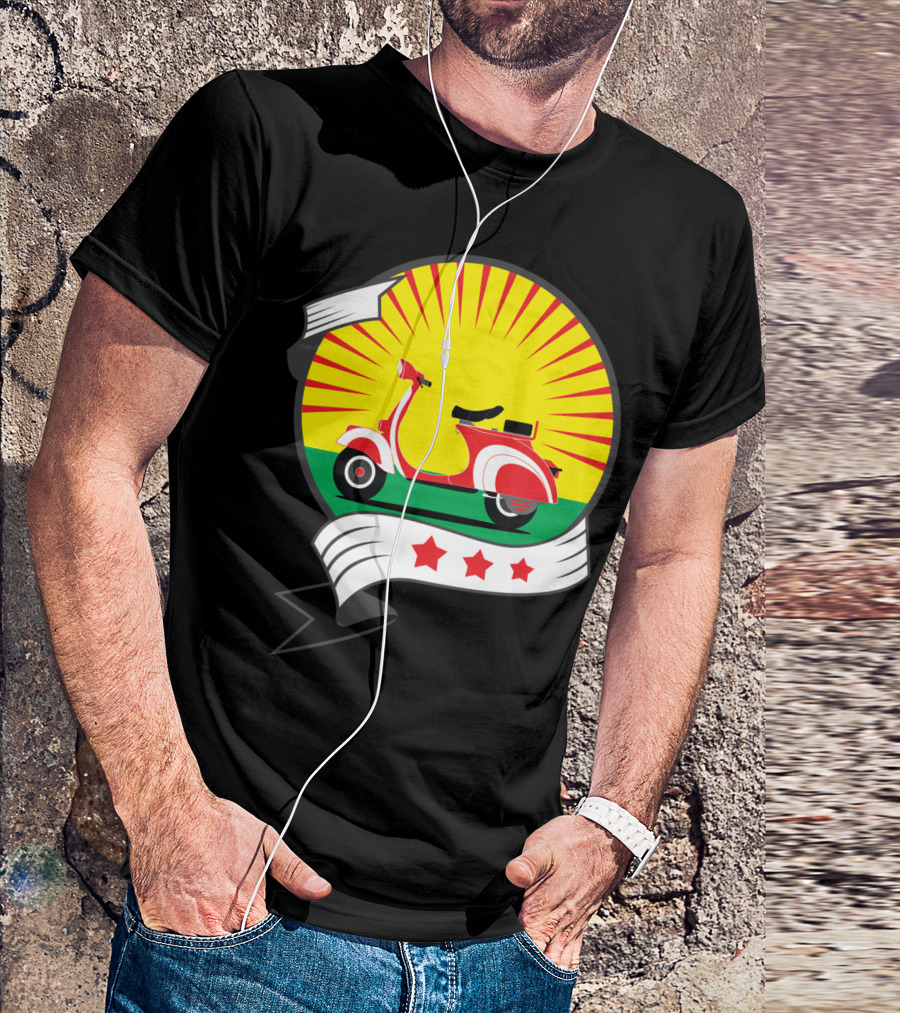 Vintage Red Scooter Sunburst Three Star Emblem T-Shirt