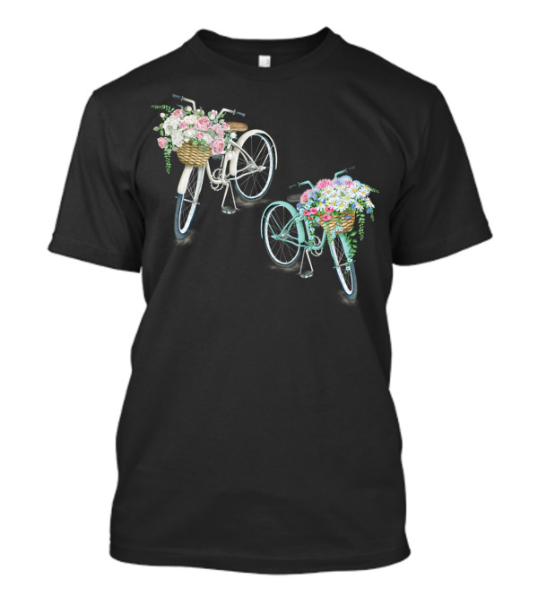 Vintage Bicycles With Flower Baskets Roses And Daisies T-Shirt
