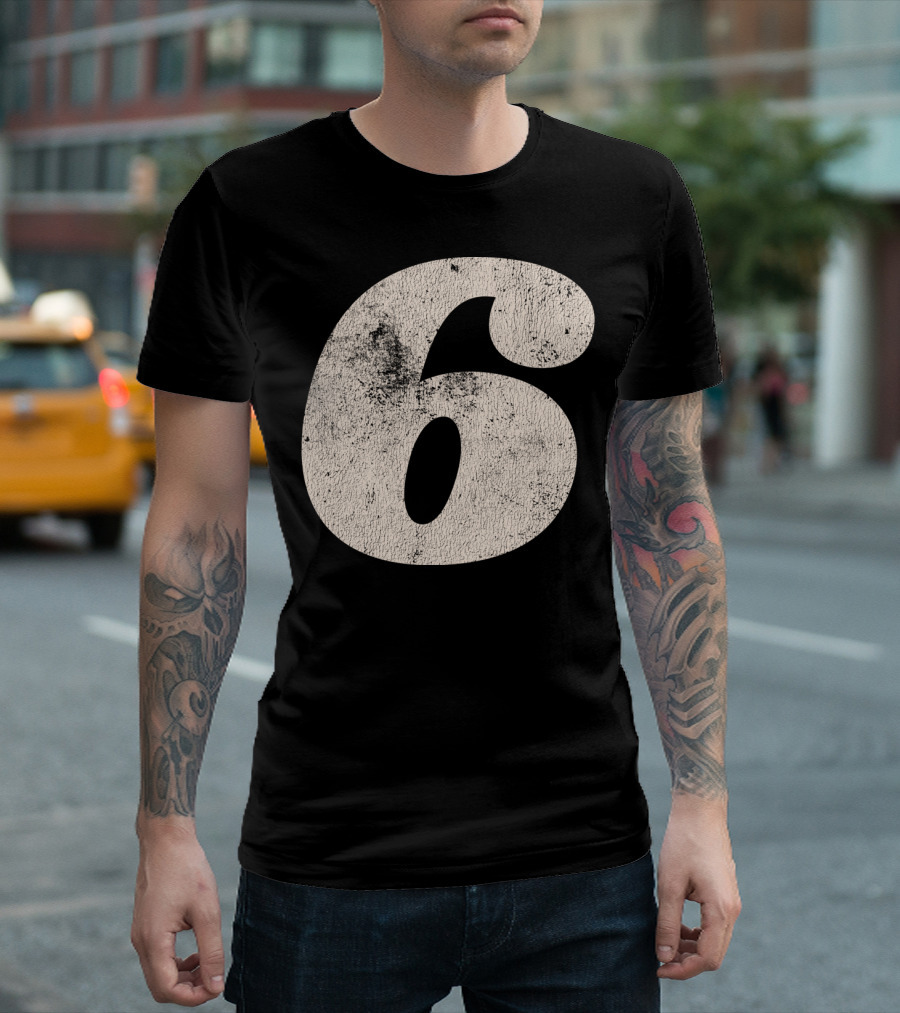 Vintagestyle Number 6 Distressed Retro Look T-Shirt