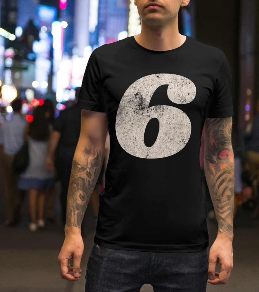 Vintagestyle Number 6 Distressed Retro Look T-Shirt