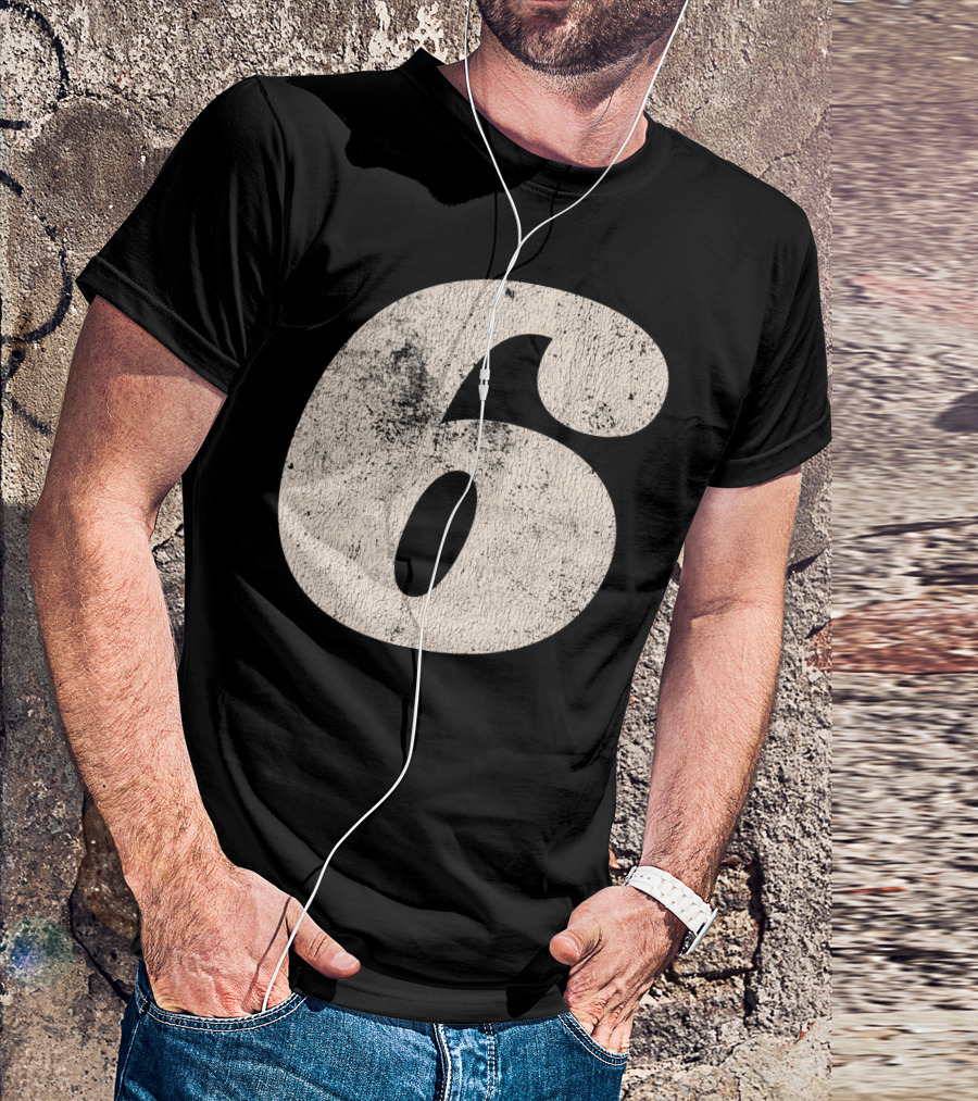 Vintagestyle Number 6 Distressed Retro Look T-Shirt