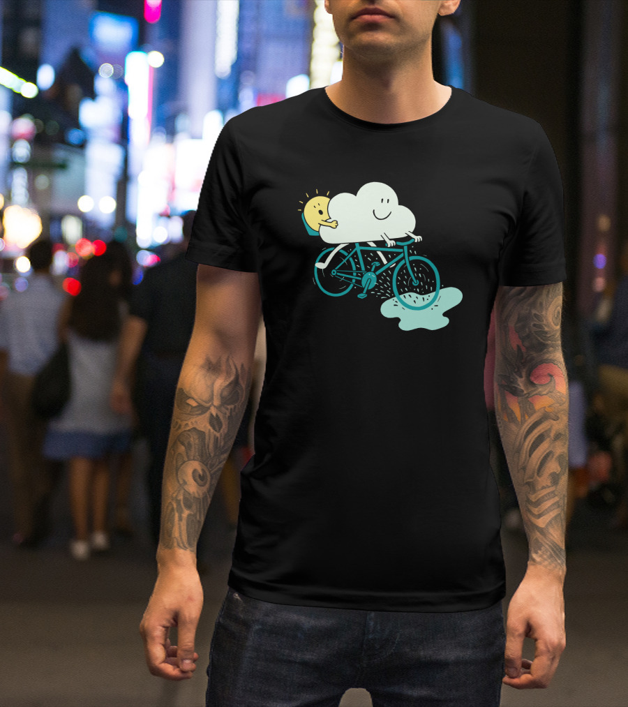 Weather Cycles Happy Sun And Cloud Riding Bicycle T-Shirt