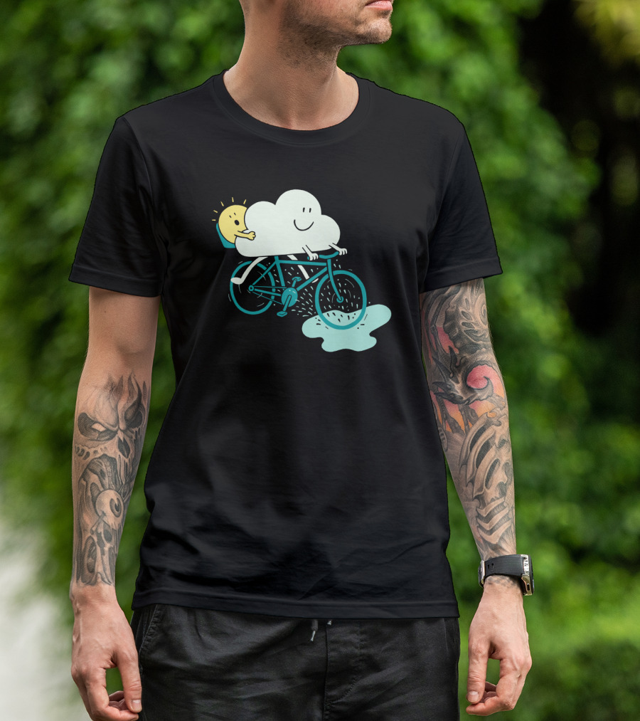 Weather Cycles Happy Sun And Cloud Riding Bicycle T-Shirt