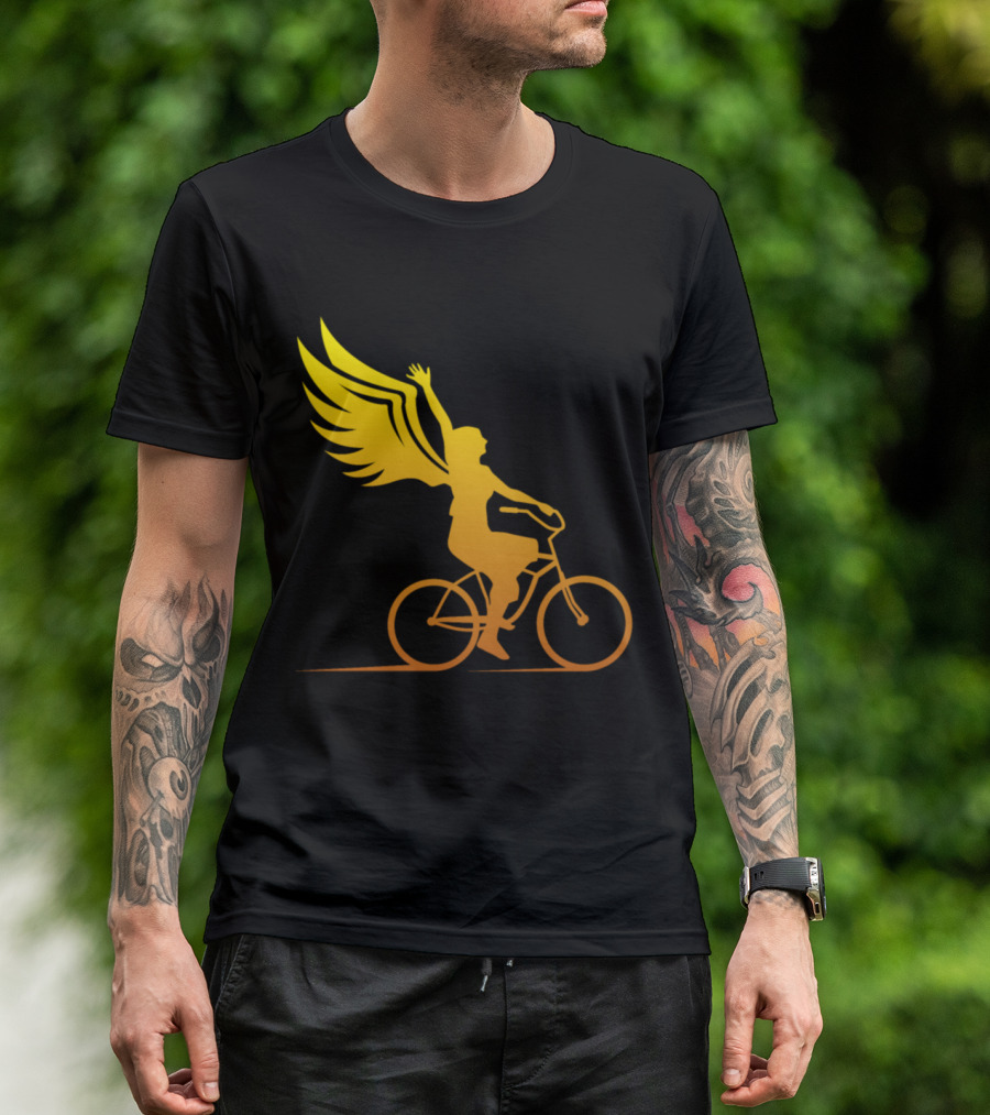 Women Riding Bike With Angel Wings T-Shirt