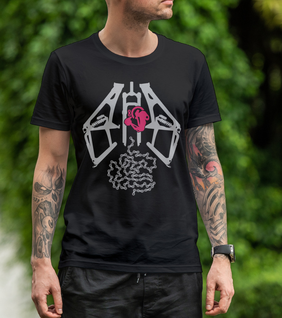 XRay MTB Suspension Anatomy With Cyclist And Bike Chain T-Shirt