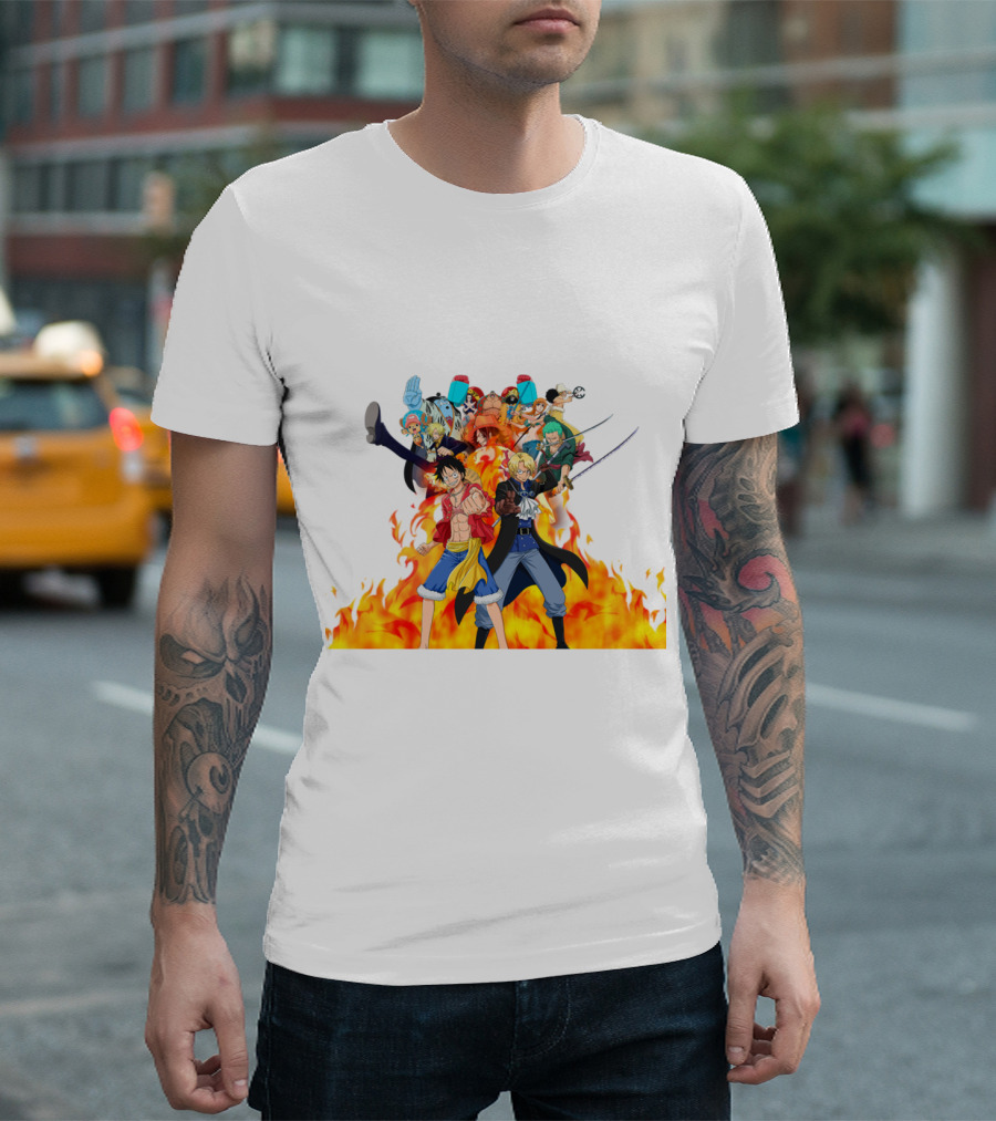 One Piece Pirate Crew in Flames T-Shirt