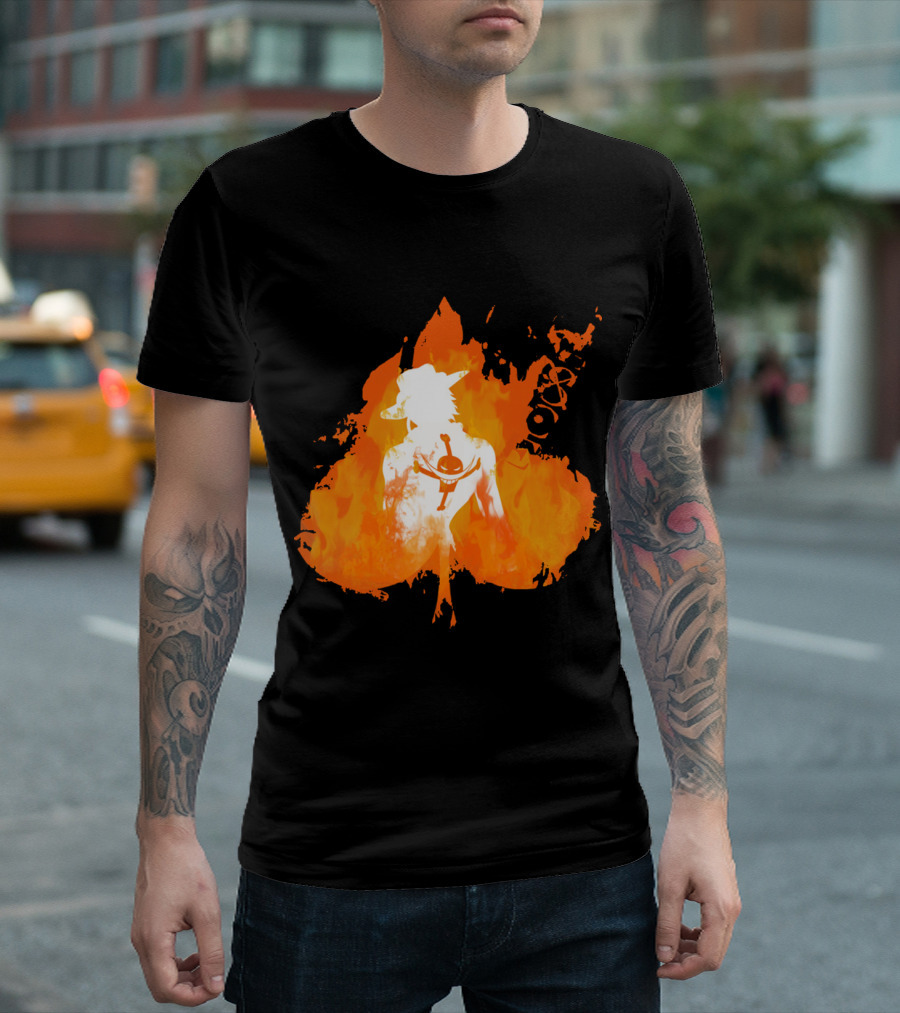 Ace One Piece Silhouette on Fire T-Shirt