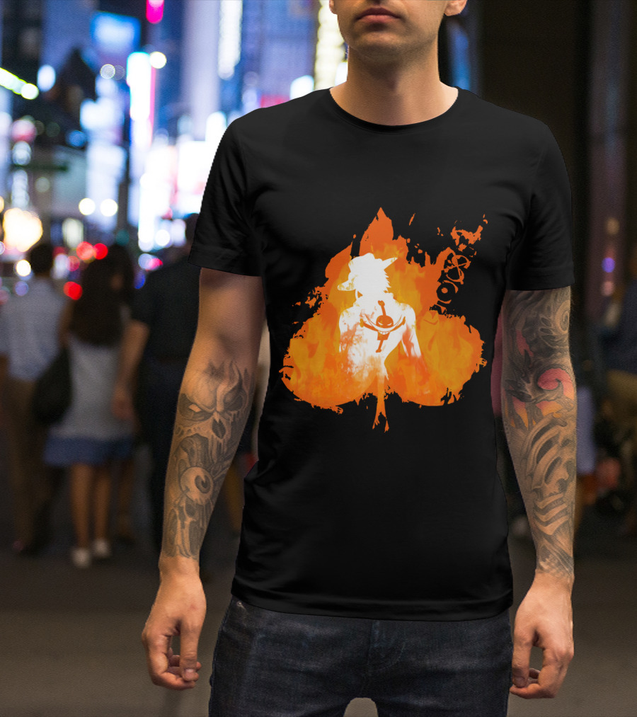 Ace One Piece Silhouette On Fire T-Shirt