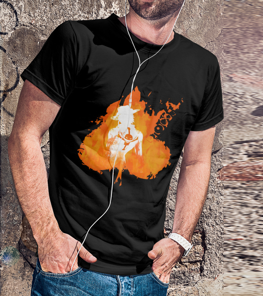 Ace One Piece Silhouette On Fire T-Shirt