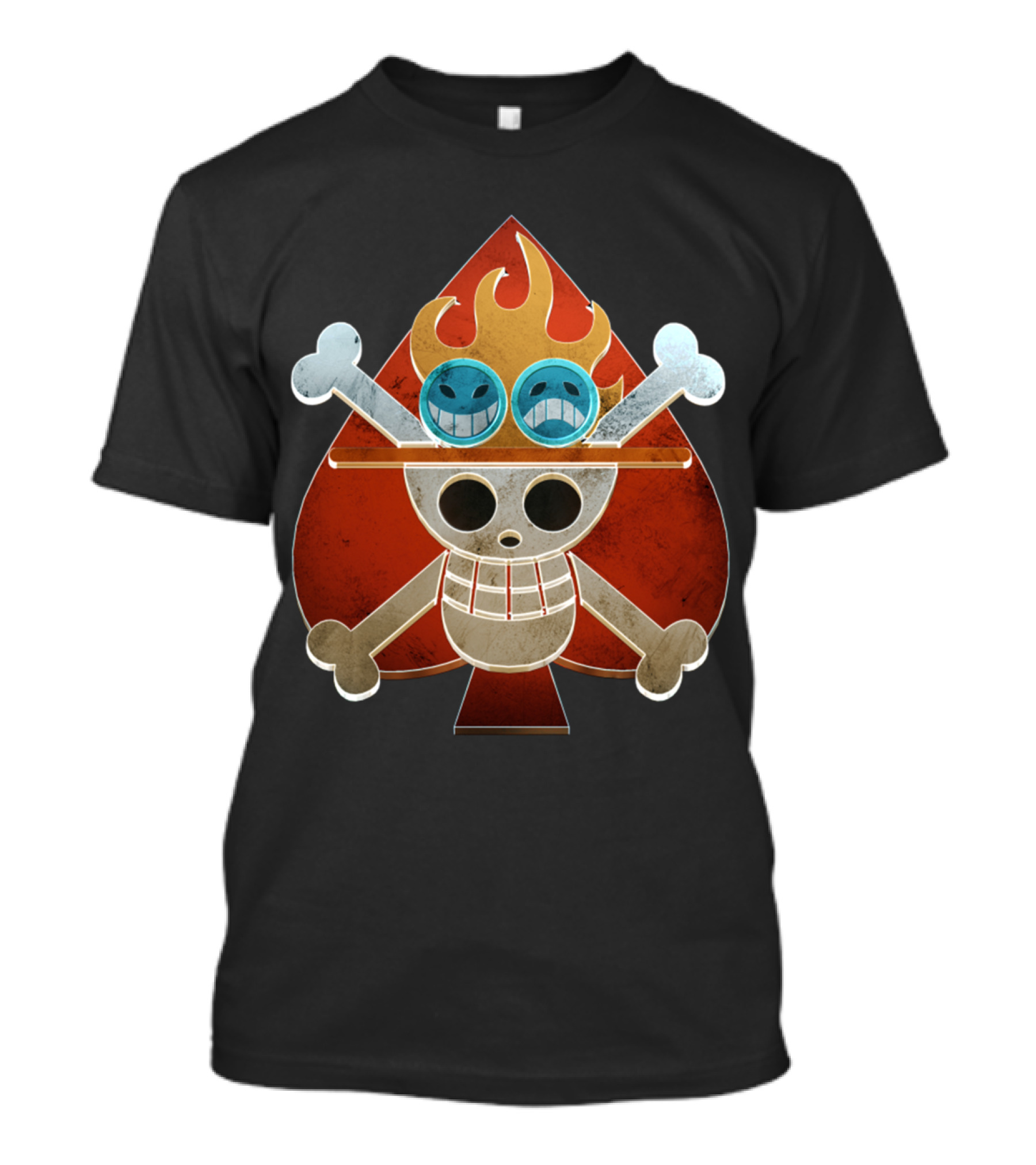 Ace One Piece Spade Pirates Jolly Roger Flame Hat T-Shirt