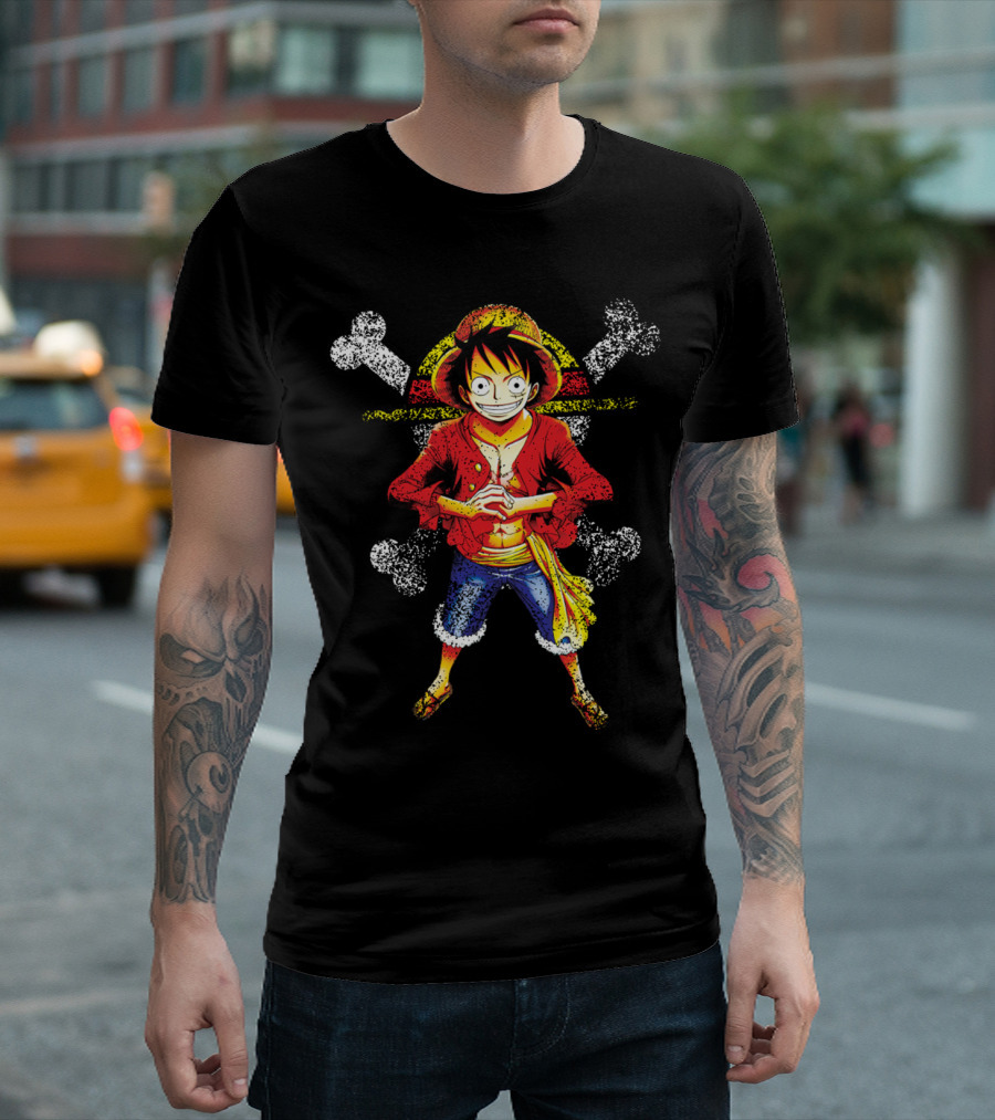 GRUNGE STRAW HAT PIRATE GRAPHIC ONE PIECE LUFFY SHONEN MANGA ANIME T-Shirt