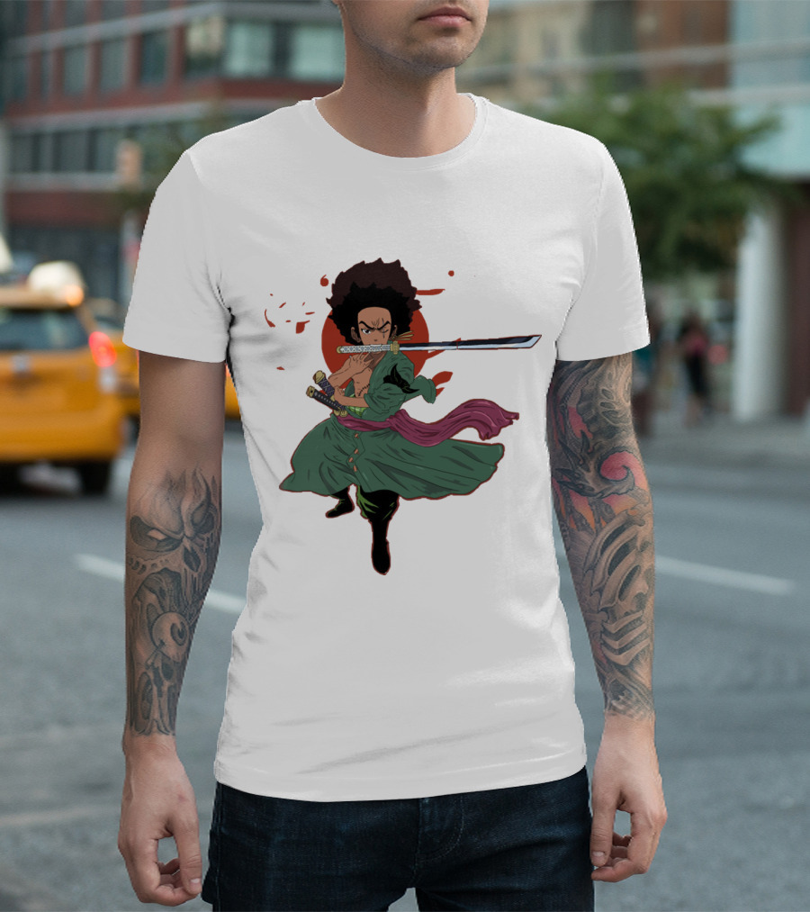 Huey Freeman x Roronoa Zoro Samurai Sword Fighter T-Shirt
