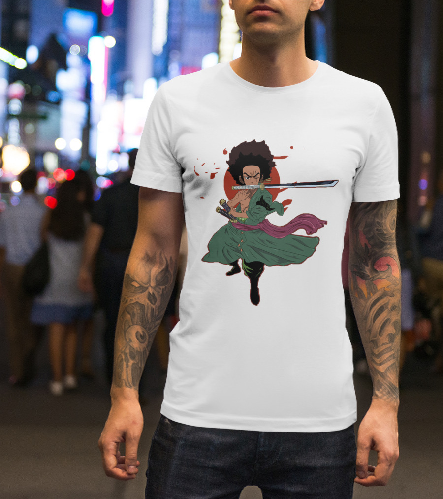 Huey Freeman X Roronoa Zoro Samurai Sword Fighter T-Shirt