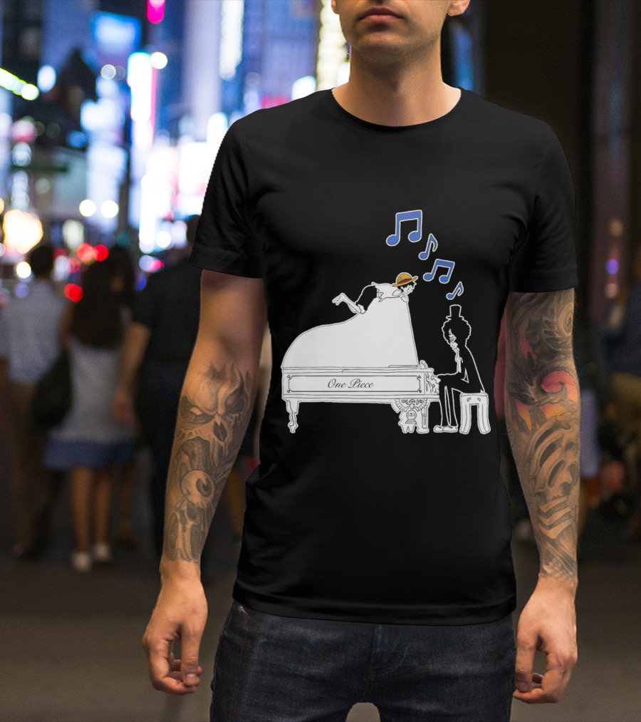 One Piece Luffy And Brook Piano Music Notes T-Shirt