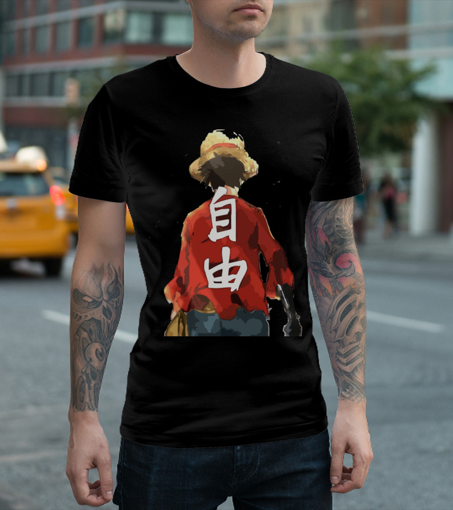 Luffy Back Freedom Kanji Straw Hat Red Shirt Iconic Anime Character T-Shirt