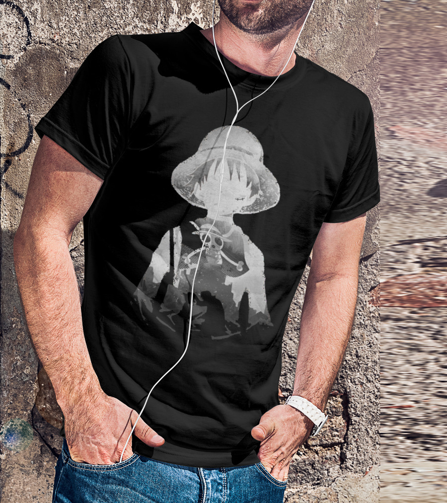 Monochrome Luffy Skull Silhouette Straw Hat Pirate T-Shirt